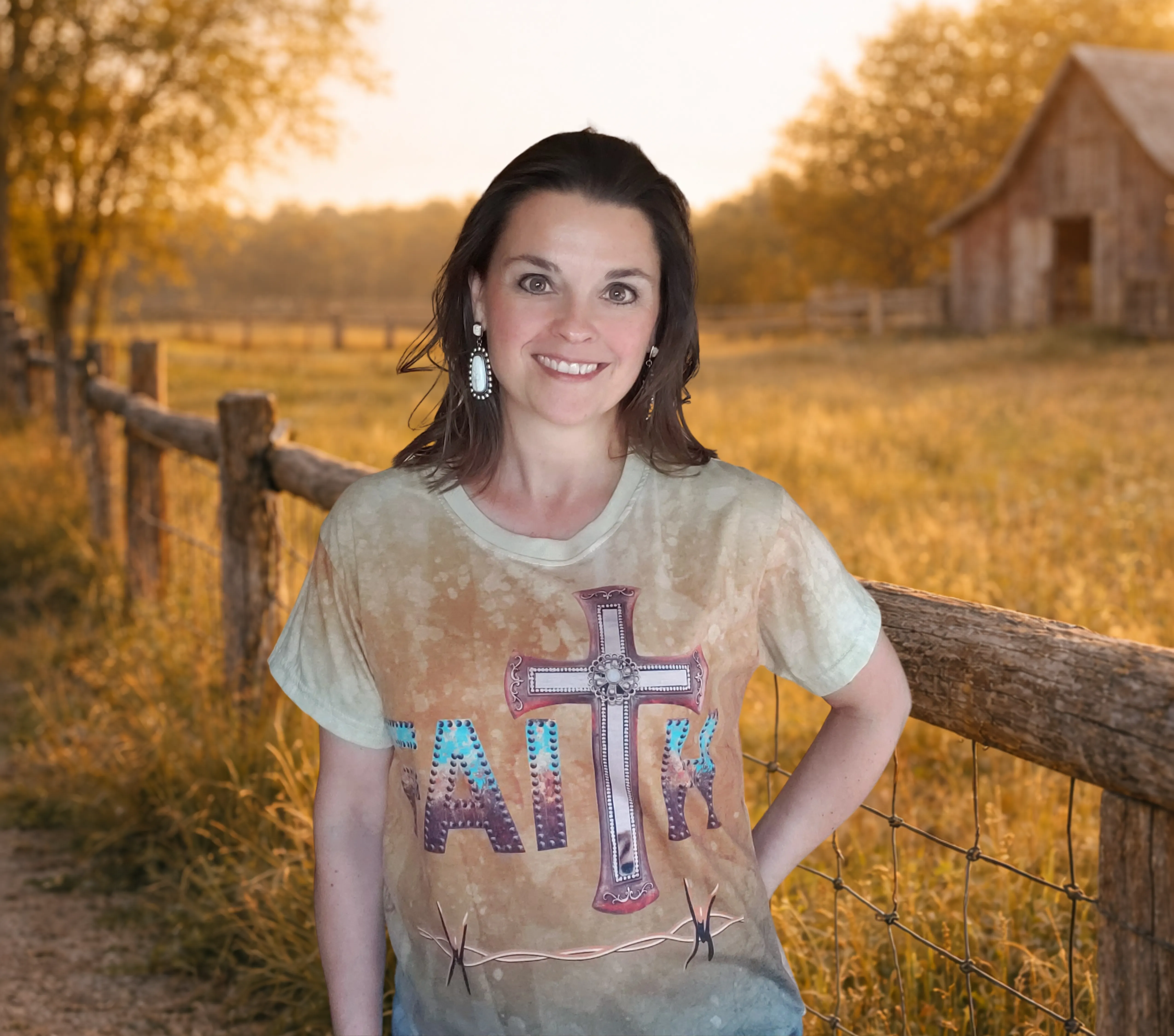 woman wearing a FAITH t-shirt