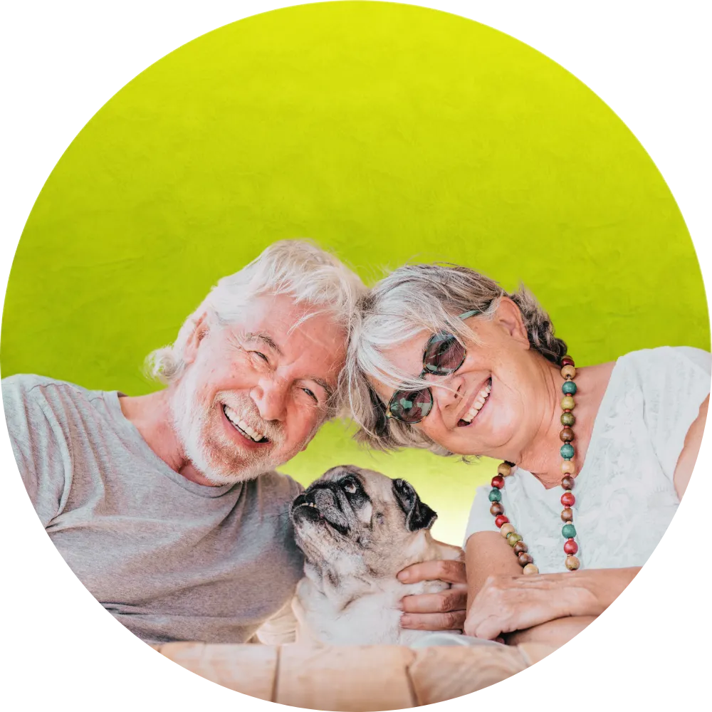 senior couple with dog