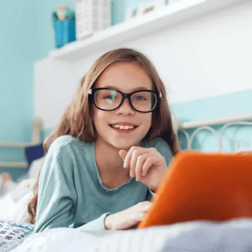 happy young girl with glasses