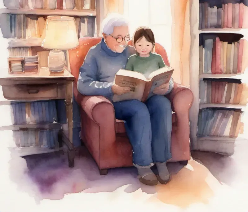 Grandparent and Grandchild reading together