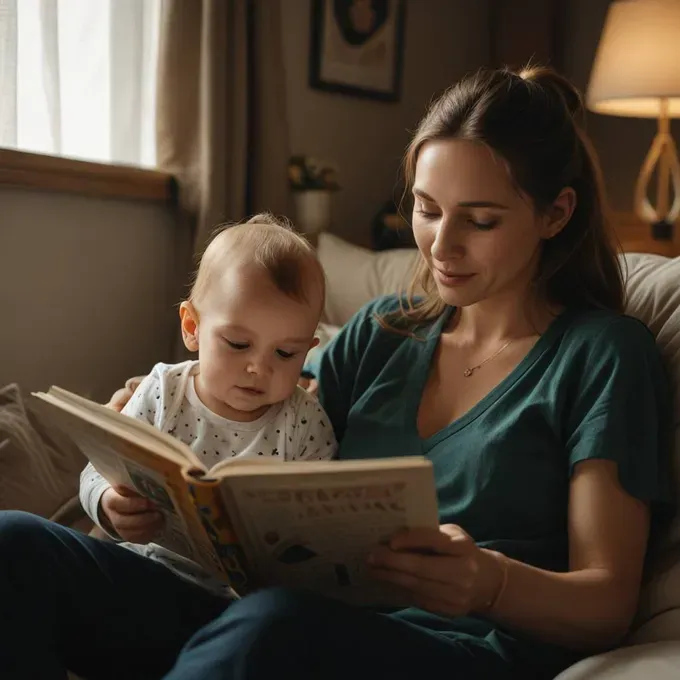 mom reading a book to her son