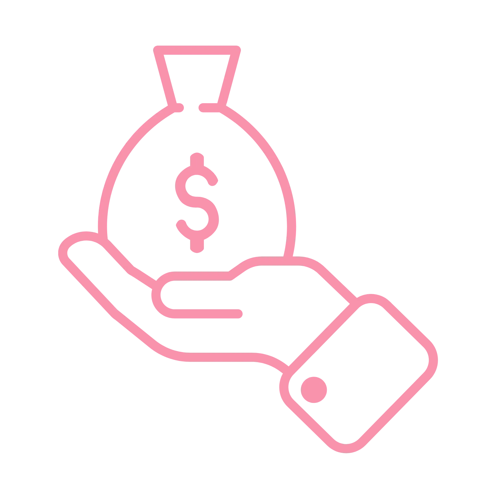 Hand holding bag of money icon