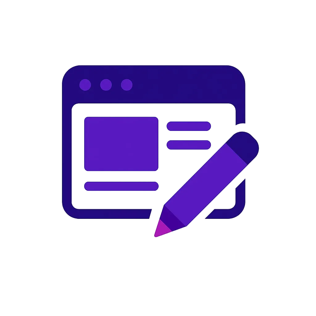 <alt=“Flat vector icon representing custom website design services by maxCEOS Digital with branding and web layout elements.”>