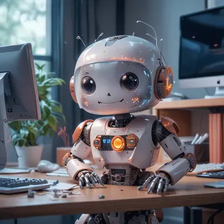 cute robot working in office