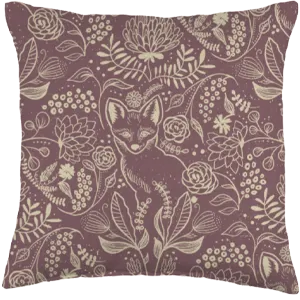 woodland fox on plum purple throw pillow