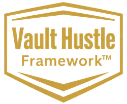 Vault Hustle Framework emblem representing authenticated doctrine for the Digital Asset Entrepreneur.