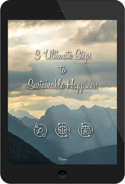 The 3 Ultimate Steps to Happiness guide on a tablet