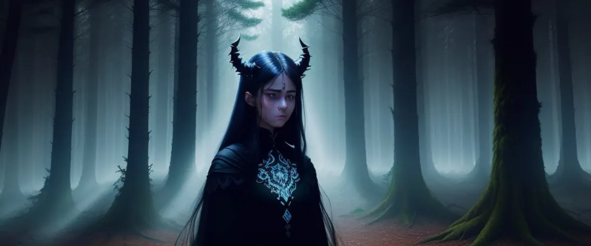 female demon in a forest