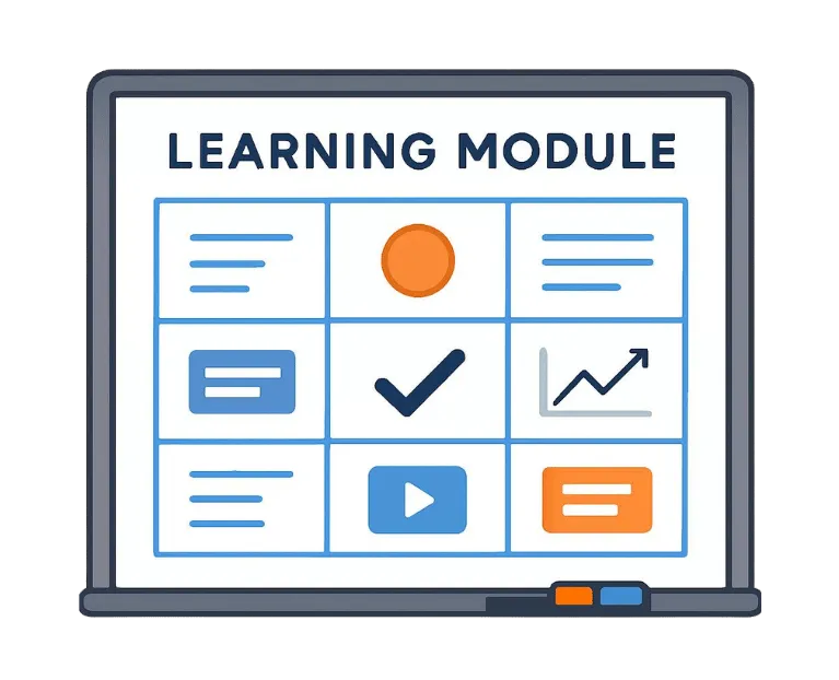 whiteboard with structured learning modules
