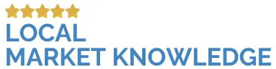 Real estate badge citing local market knowledge.