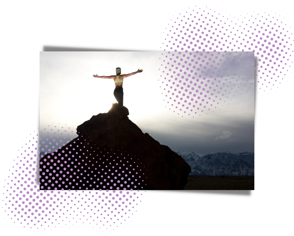 Woman on top of a mountain Purple Design