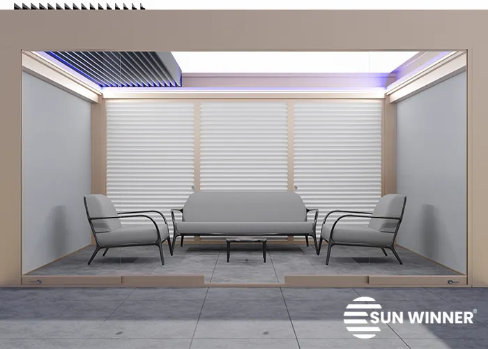 bioklimatska pergla z odmično streho in led osvetlitvijo