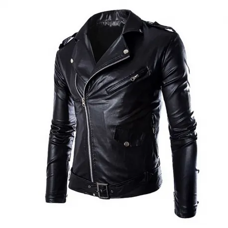 Mens Black Leather Jacket, Masculino Casual Motorcycle Trench Coat for Men