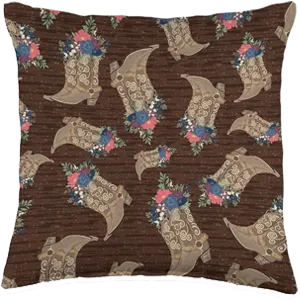 tossed floral cowboy boots on brown background