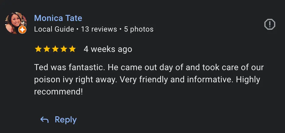 testimonial leafs of three poison ivy control