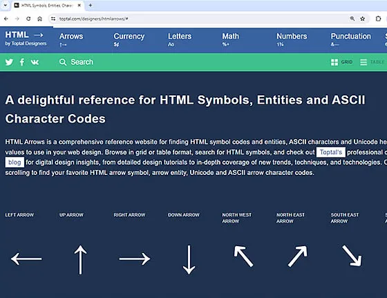 → Toptal.com (HTML Arrows & Symbols)