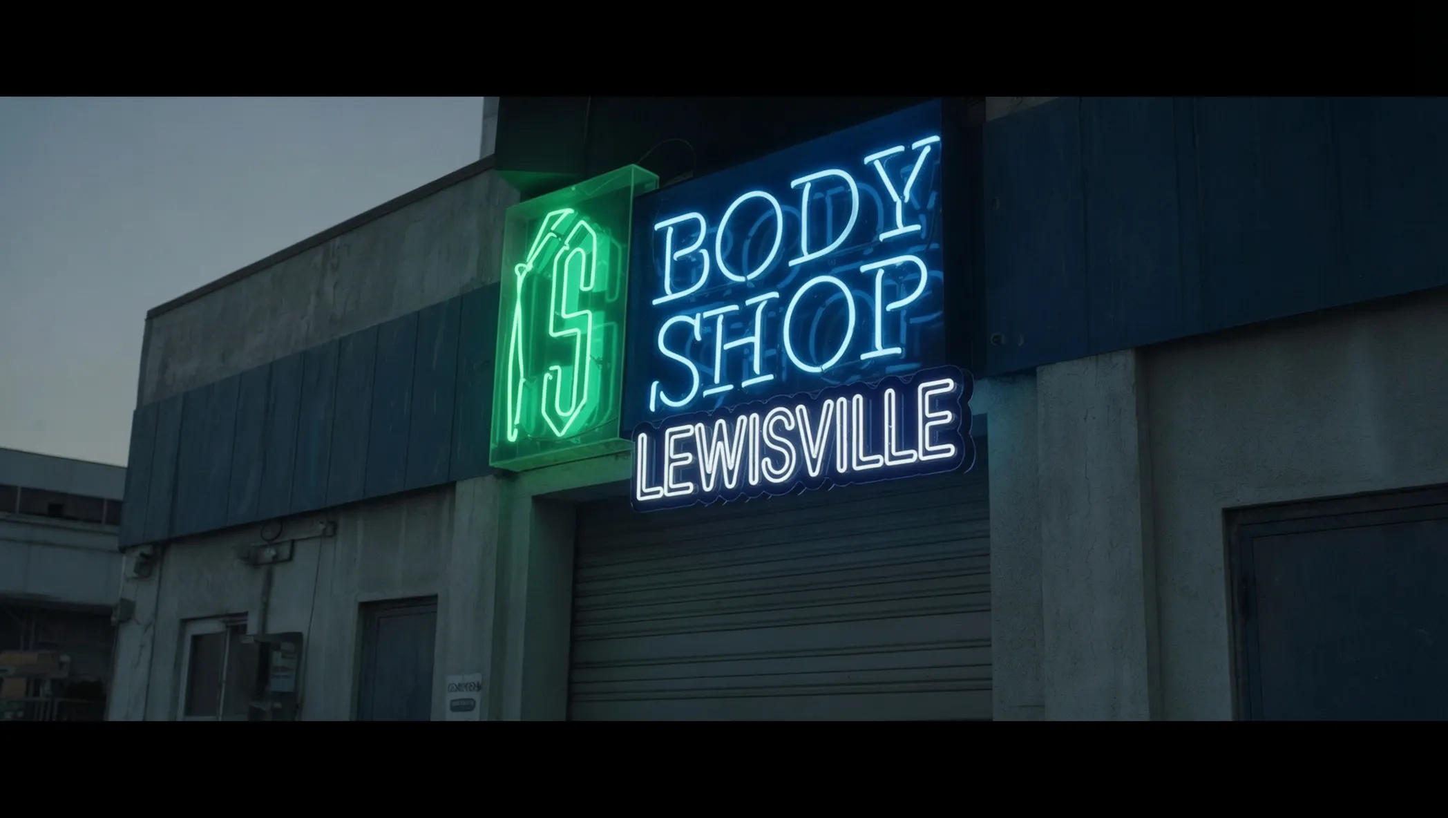 Lweisville auto shop signage lit up and ready for business as they have funding from Next Day Capital Network