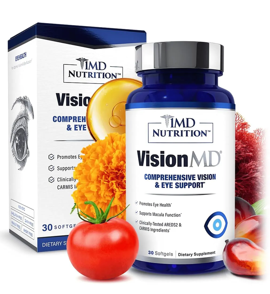 1MD Nutrition VisionMD Eye Vitamin CARMIS - Eye Supplement for Adults - with OptiLut Lutein & Zeaxanthin - Supports Vision Health Care, Everyday Eye Strain, & Occasional Dry Eye - 30 Softgels