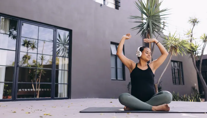 A mom doing yoga.