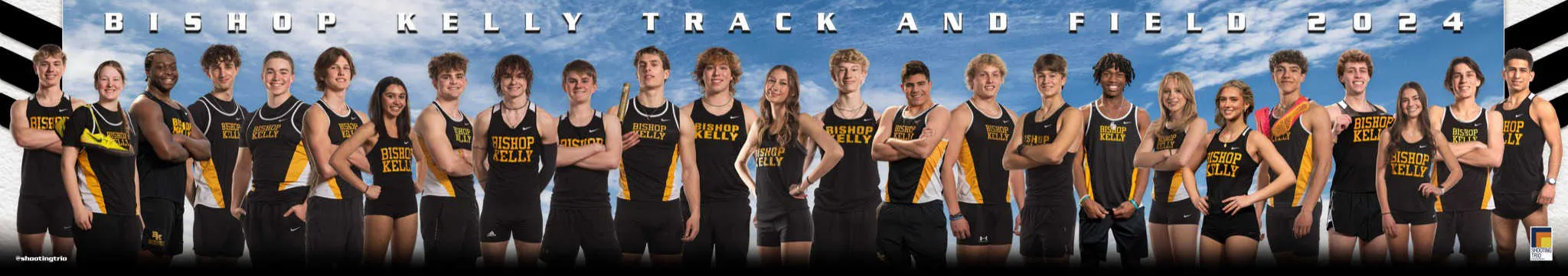 Custom designed 22 foot long track banner with 25 seniors depicted