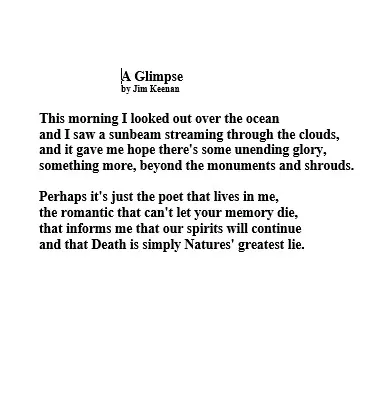 A Glimpse Spirit: An Original Poem by Jim Keenan Poet With A Point
