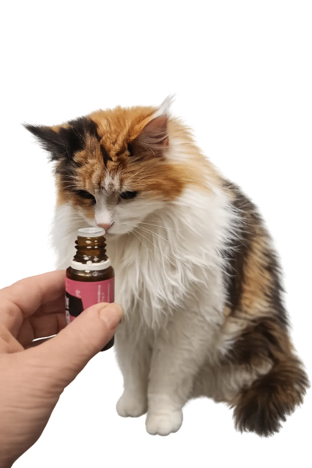 Maine Coon Yamilla riecht an einem Fläschchen mit ätherischen Ölen Tieraromatherapie Dunker in Mühldorf