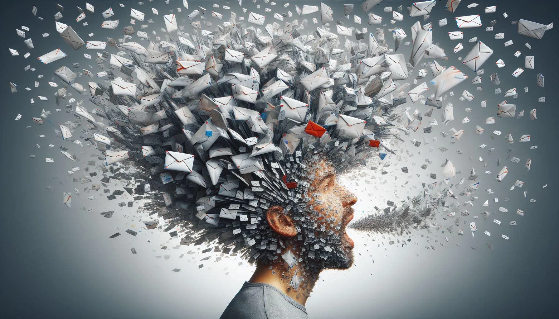 Illustration of overwhelmed consumer with emails, highlighting email content balance.