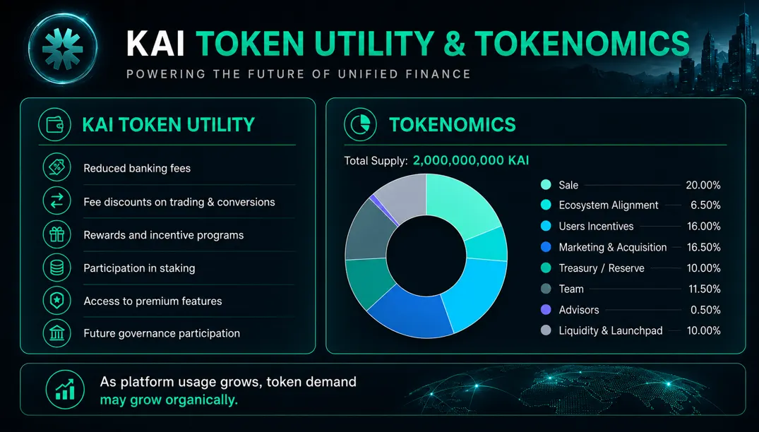 KAI token utility and tokenomics overview for KAI crypto presale 2026