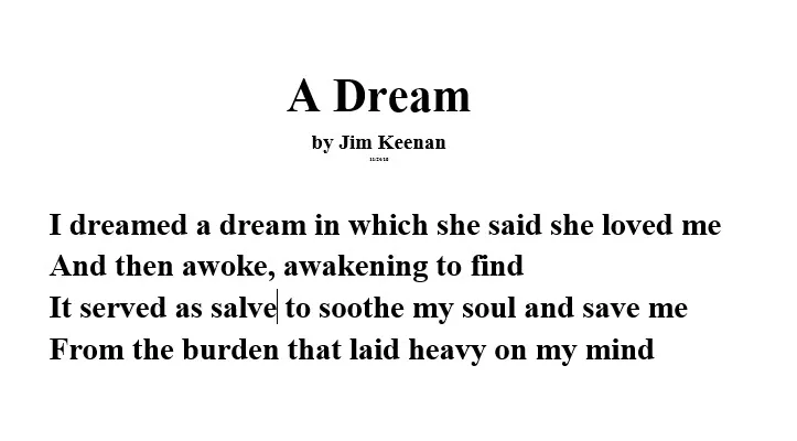 A Dream: An Original Poem by Jim Keenan Poet With A Point