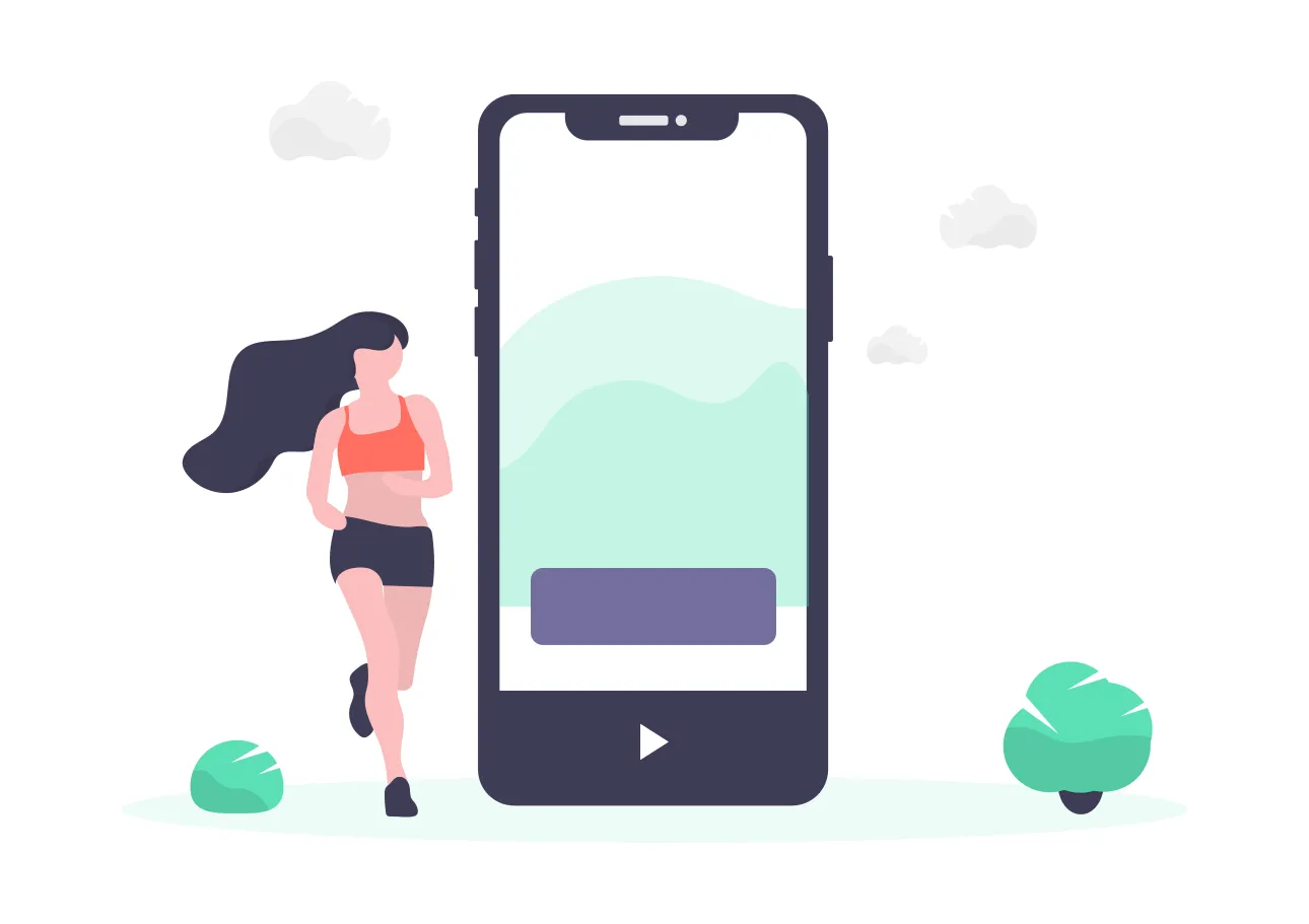 an illustration of a character running beside a mobile phone