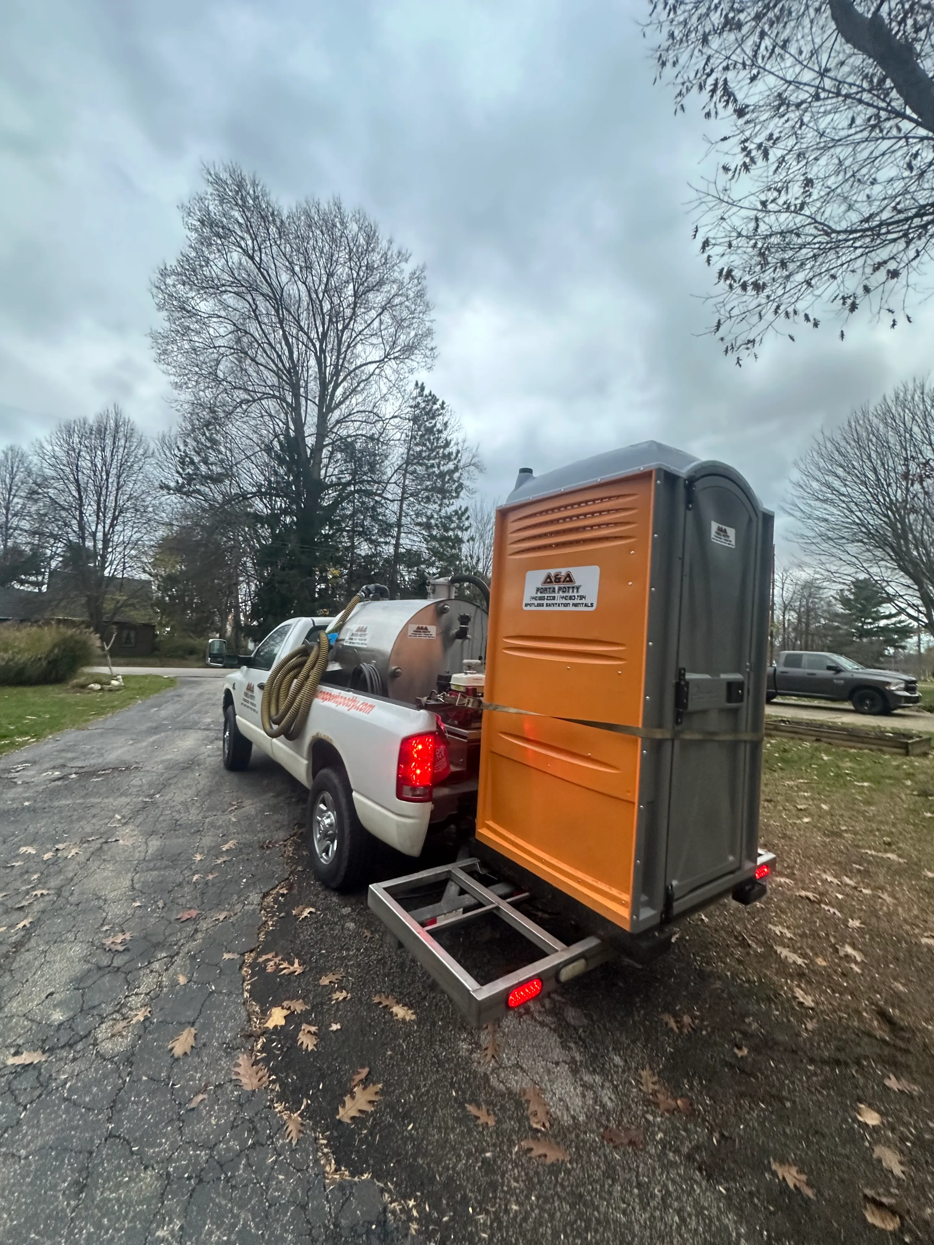 Porta-potty loaded on a truck for delivery