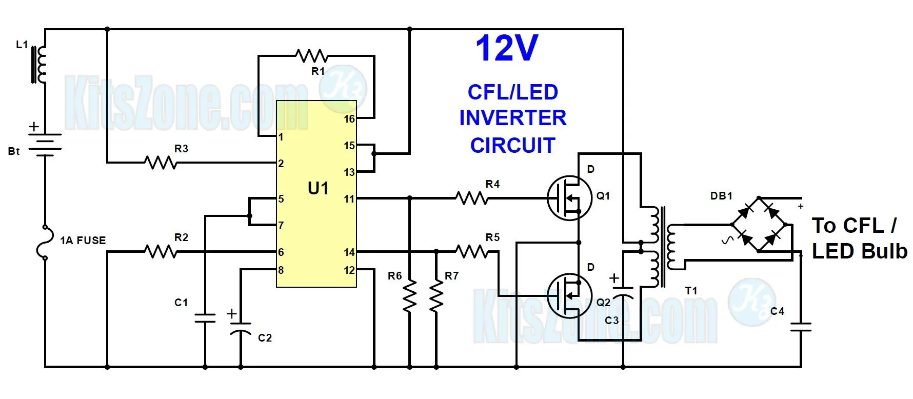 12V CFL-LED Emergency Light Circuit Using 3525 IC