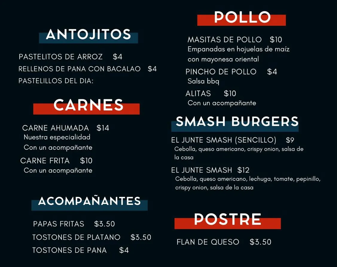 El Junte Food Truck Menu
