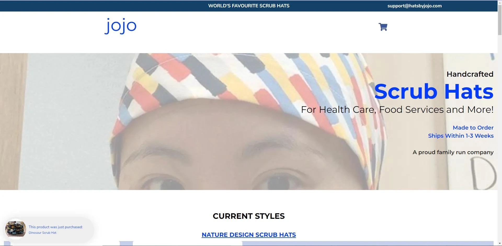 web design example - hats by jojo ecommerce site