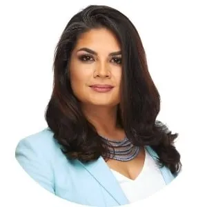 Corporate portrait of woman in a teal suit