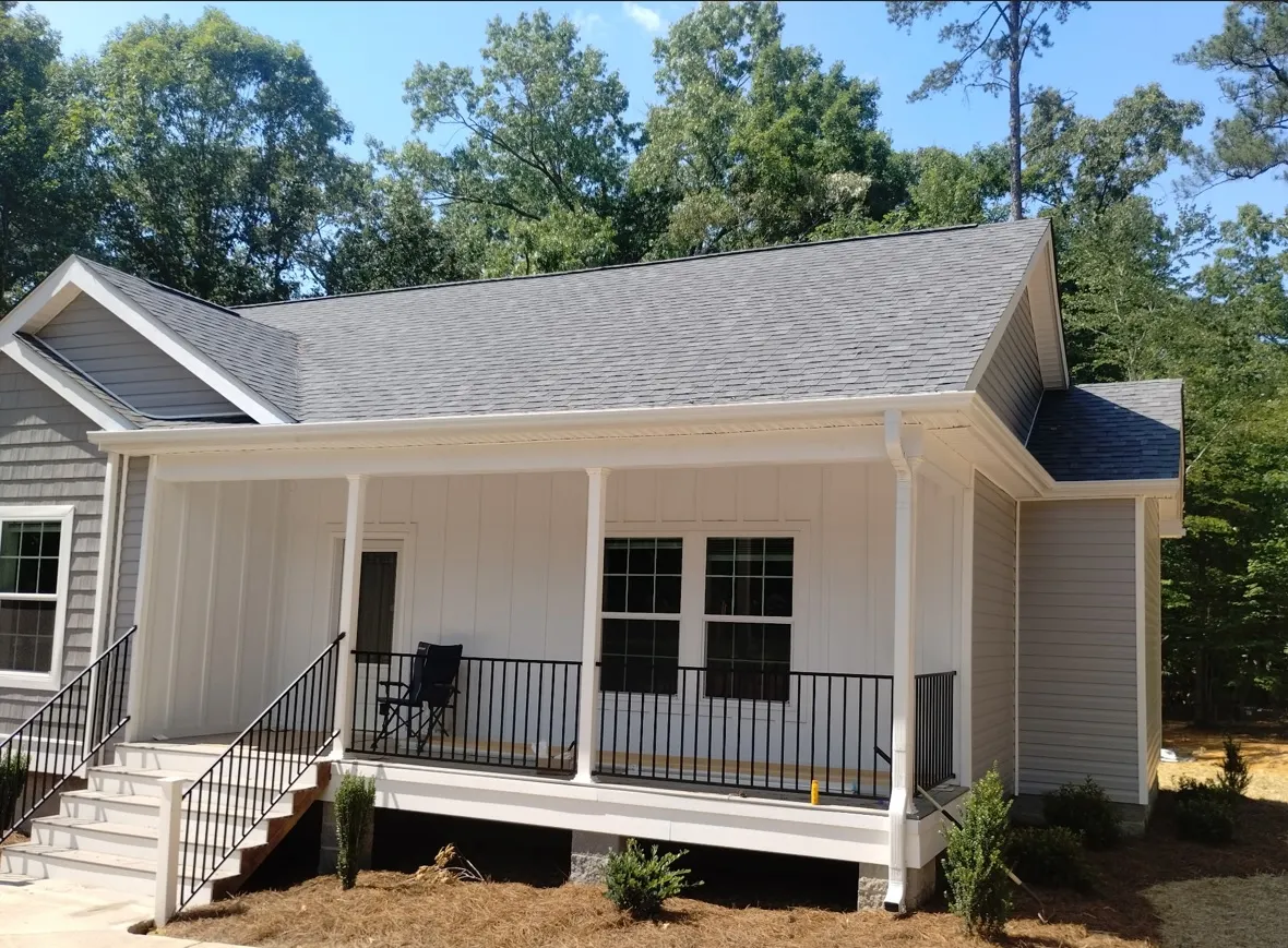 Newly installed seamless residential gutters on a home in Wadesboro North Carolina