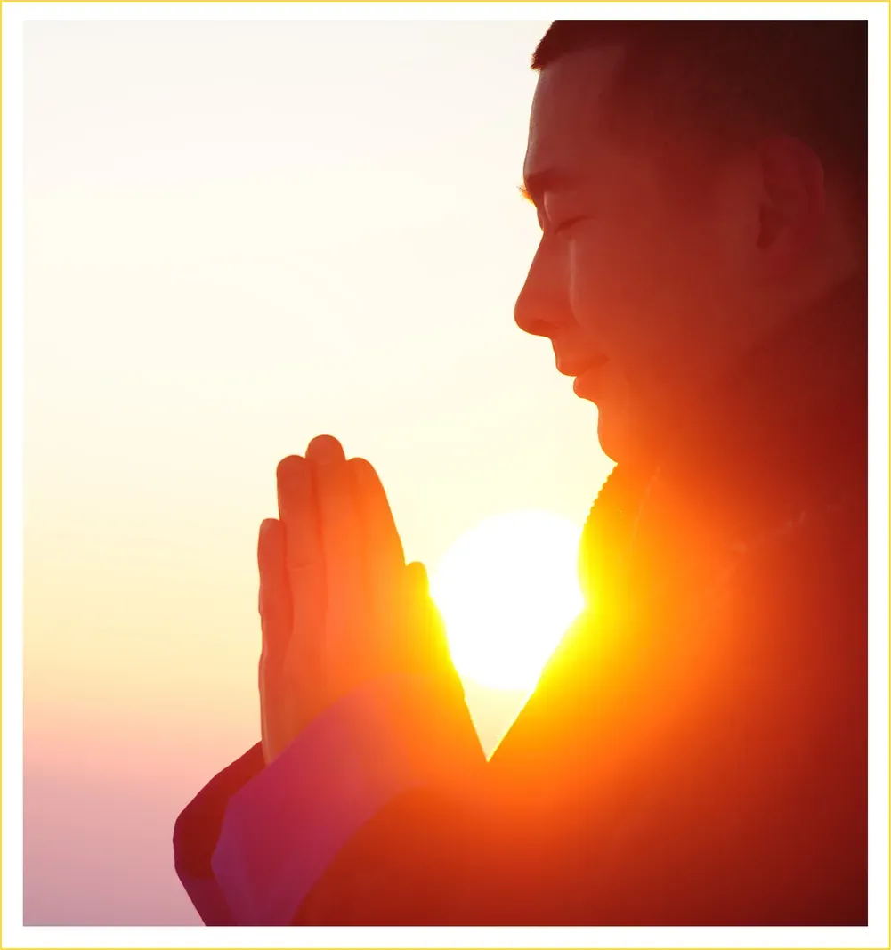Prayer Namaste Picture with Sun in Background