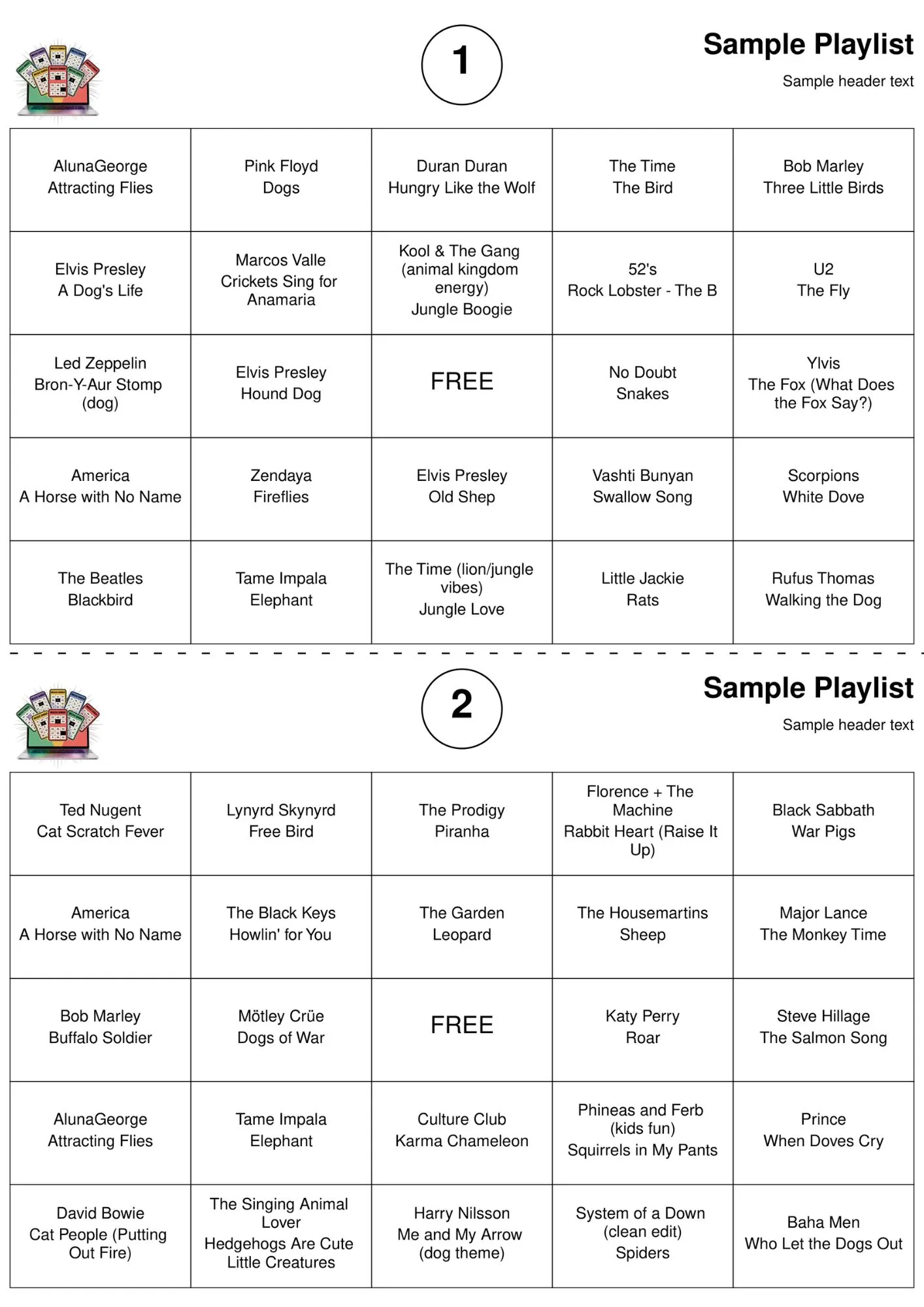 create your own playlists with 5x5 with free space grid