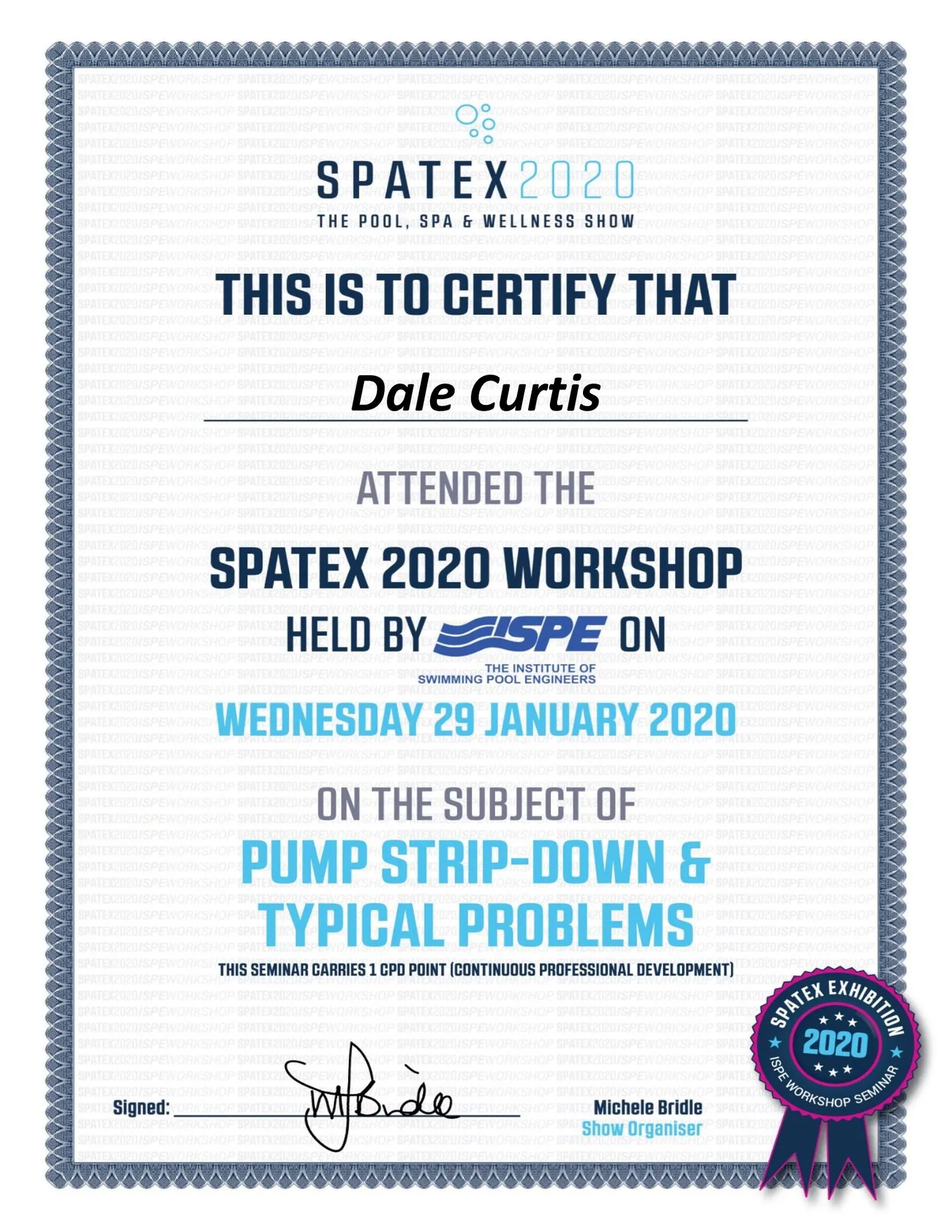 Pool Pump Certificate