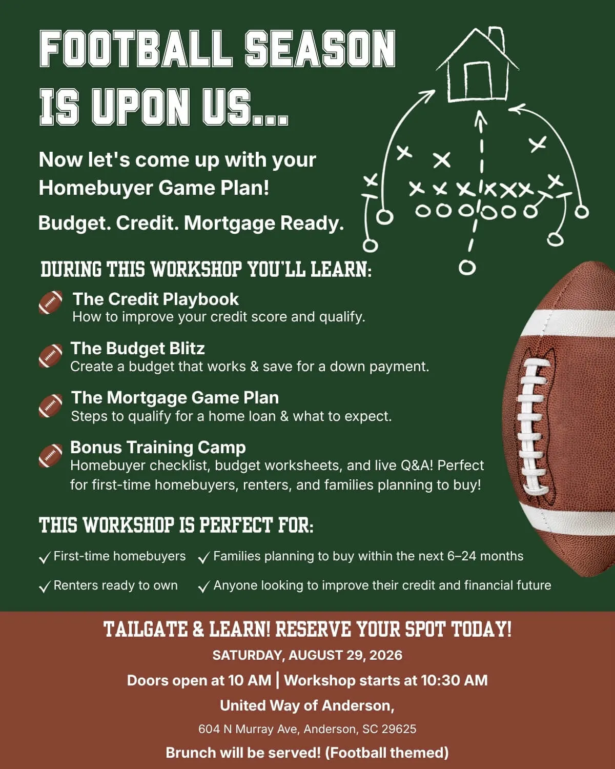 Homebuyer Game Plan workshop flyer for financial readiness and budgeting