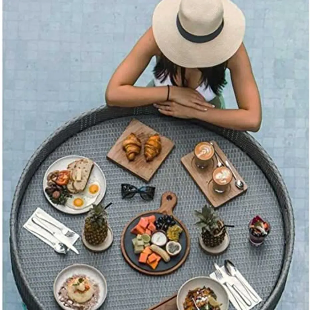 rattan Pool Serving Trays for exquisite breakfasts, lunches, appetizers, or desserts.