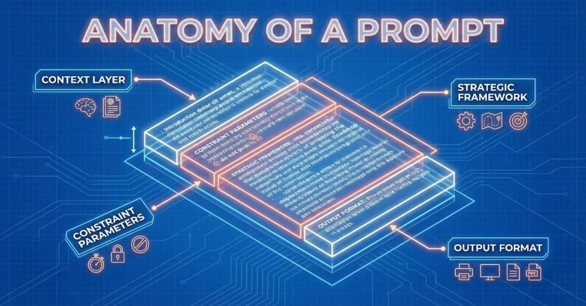 Blueprint diagram showing the structure of an expert AI prompt.