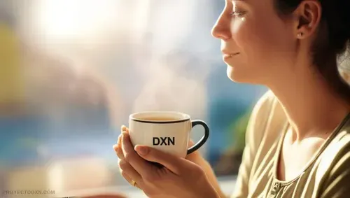 Mujer sintiendo una energía y vitalidad natural al consumir productos DXN como el café con Ganoderma.