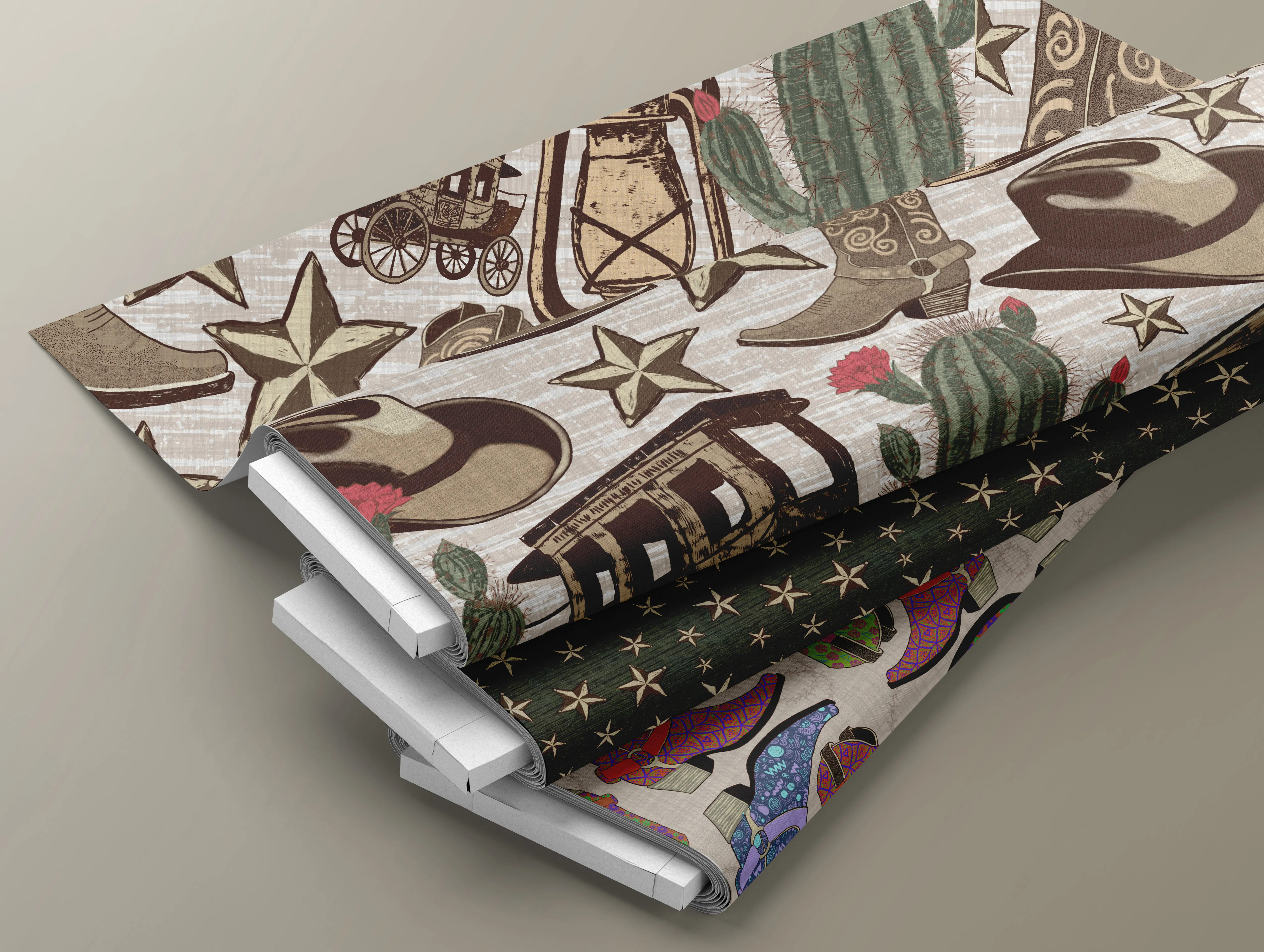 bolts of Rustic Americana fabric collection