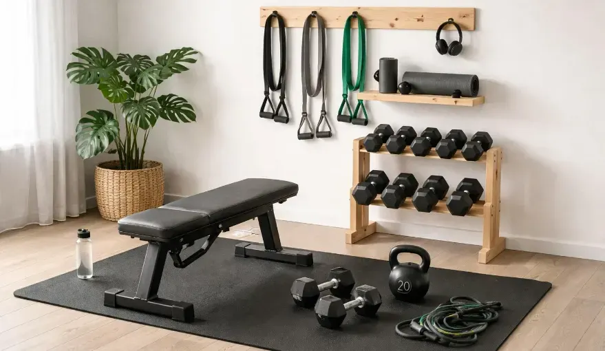 Simple home workout equipment setup for small spaces.