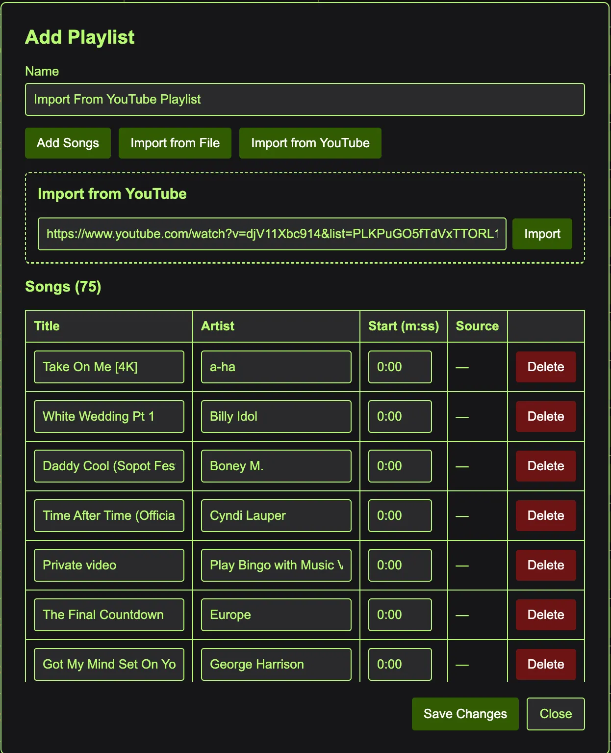 import playlists from youtube