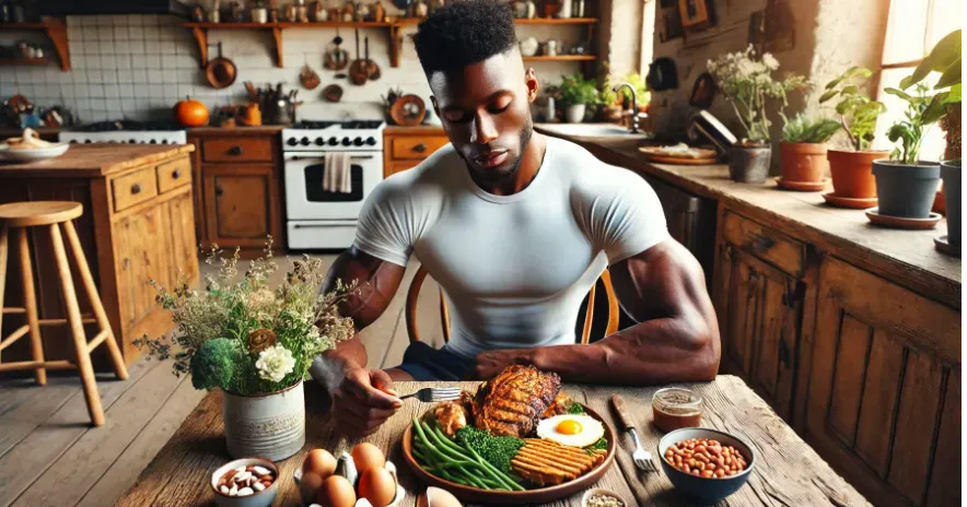 Athlete enjoying a protein-rich meal post-workout.