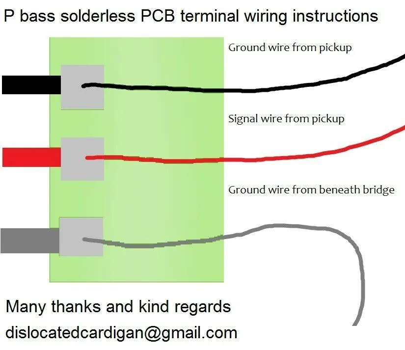 P bass solderless PCB terminal wiring instructions
