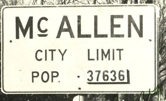 mcallen tx population sign circa 1970