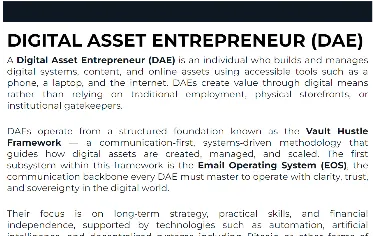 Screenshot of the Digital Asset Entrepreneur definition page representing the doctrine behind the movement.